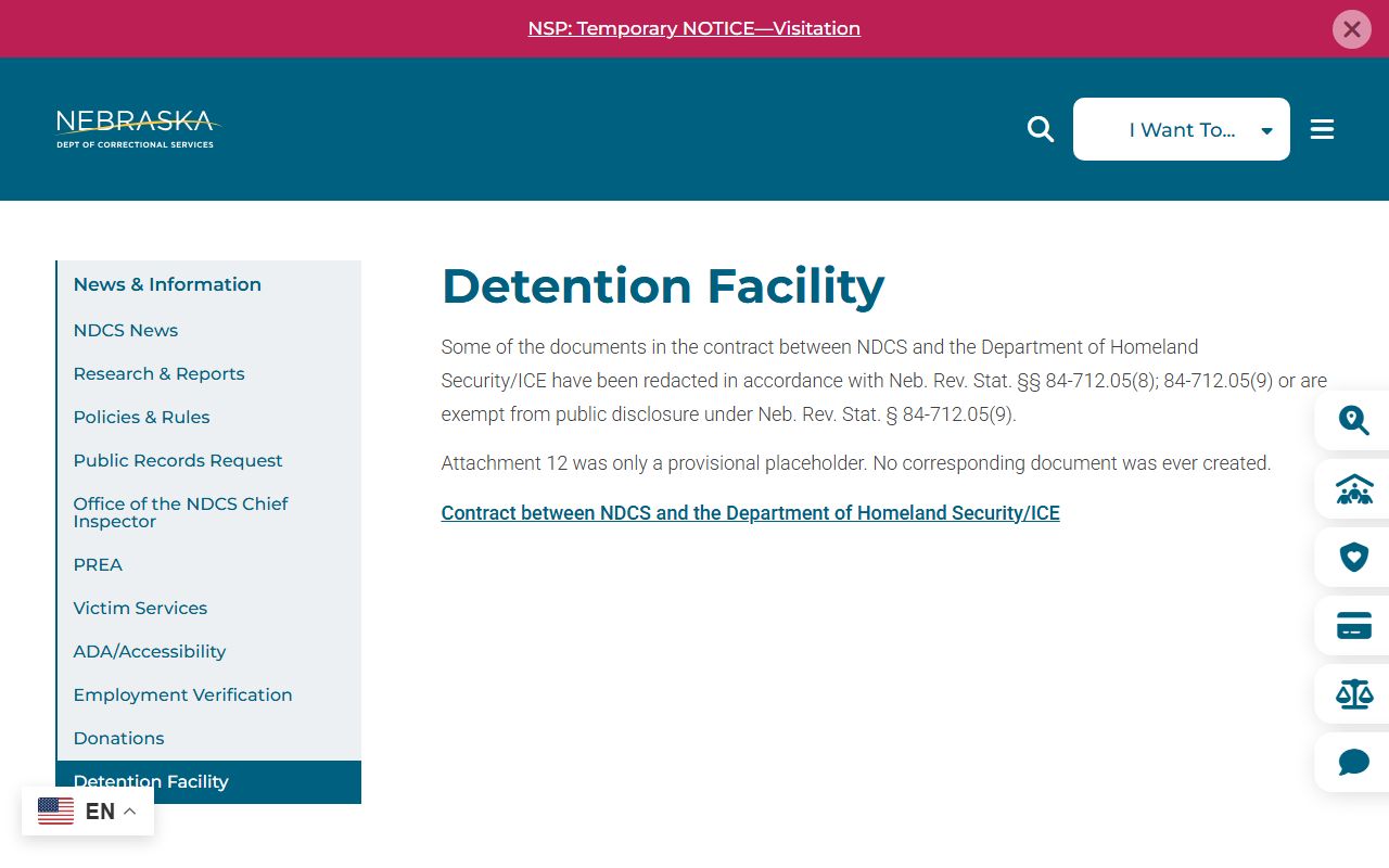 McCook Detention Center detainee lookup NDCS contract page