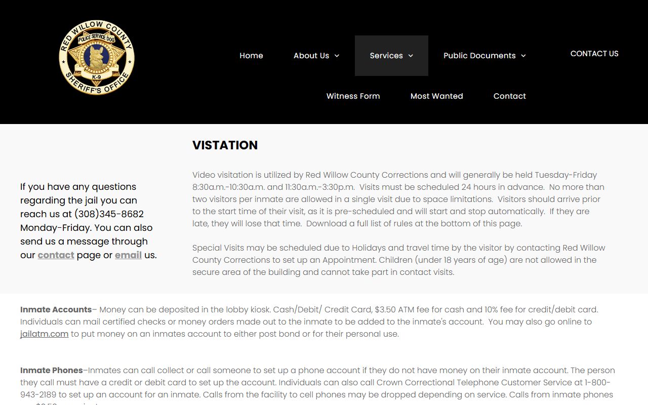 Red Willow County inmate records corrections center page